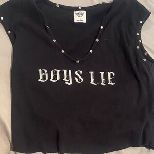 Boys Lie Black Tee with Silver Studs